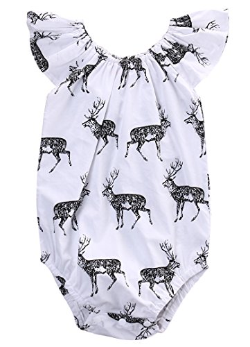 Newborn Princess Baby Girl Deer Romper Jumpsuit Bodysuit Sunsuit Outfits Clothes (6-12 Months, White)