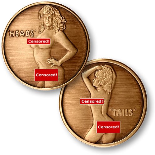 Heads or Tails - Female Flip Coin, Brass Antique Finish
