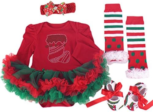 AOZKY® Baby Girls' First Christmas Newborn Santa Costumes Tutu Dress 4PCS (L)