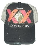 Dos Equis Mexican Beer Hat - Black Frayed Woven Label Logo Adjustable Baseball Cap