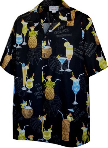 Happy Hour Party Tropical Drinks Cocktails Hawaiian Shirt