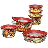Rubbermaid FG7J11TRCHILI Food Storage Container with Easy Fine Lids, Set of 12, Red