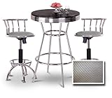 Chrome Bar Table & 2 Chrome Adjustable 24"-29" Silver Textured Vinyl Seat B ....