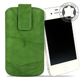 Produkt-Bild: Original Blumax &reg; Wished Gr&uuml;n Ledertasche f&uuml;r Apple iPhone 4 / iPhone 4S mit R&uuml;ckzugfunktion , Handytasche , Case , H&uuml;lle , Etui , Slide , Display Schutz , Secure (100% Passgenau !!)