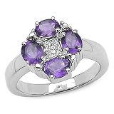 1.40 Carat Genuine Amethyst and White Topaz Silver Ring