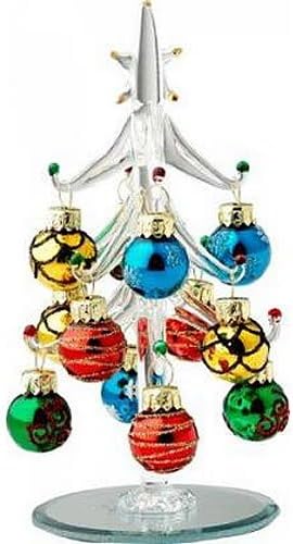 Mini Glass Christmas Tree with Multi Colored Ornaments