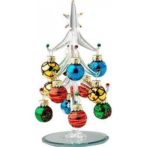 Mini Glass Christmas Tree with Multi Colored Ornaments