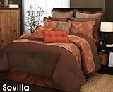 7 Pieces Traditional Maroon and Brown Jacquard Floral Comforter Set Bed-in- ....