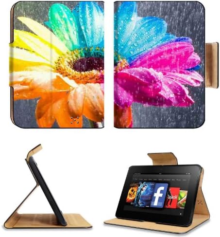 Rainbow Daisy Flower Rain Drops Amazon Kindle Fire HD 7 [Previous Generation 2012] Flip Case Stand Magnetic Cover Open Ports Customized Made to Order Support Ready Premium Deluxe Pu Leather 7 11/16 Inch (195mm) X 5 11/16 Inch (145mm) X 11/16 Inch (17mm) msd Professional Kindle_fire Cases Kindle7 Accessories Build Model KFTT Graphic Background Covers Designed Model Folio Sleeve HD Template Designed Wallpaper Photo Jacket Wifi 1024 MB Luxury Protector