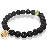 Lava Rock Stretch Bracelet with Solid Crown Charm & Green Rhinestone Bead Accent