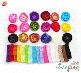 Ema Jane - Cute Set of 17 Fancy Cute Ranunculus Flower Hair Clips with Super Soft Ema Jane Crochet Headbands