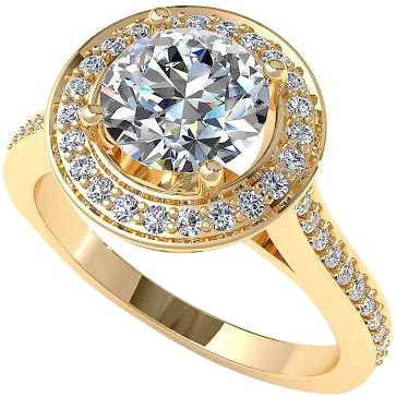 Shashvat Jewels Women's Round One Moissanite &amp; Diamond Halo Engagement Ring In 10K Yellow Gold 7.5