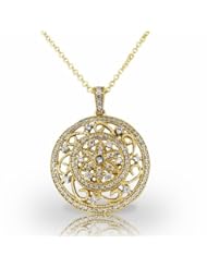 14KT Yellow Gold Gorgeous Round Diamond Fashion Pendant with Flower and Scroll detailing. 3/4 CTW
