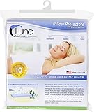 Luna Premium Hypoallergenic Bed Bug Proof Zippered Waterproof Pillow Protector (1) Standard Size - Made In The USA