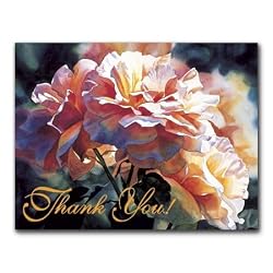 Afternoon Rose - Box Set of 12 Thank You Greeting Cards and Patterned Envelopes