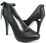 Bows! Black Faux Leather Classic Sexy Stiletto Pumps