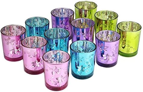 Set of 12 - Glass Votive Candle Holders, 4 Designs