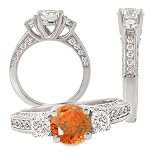 18k Chatham cultured 6.5mm round padparadscha color #3 engagement ring with natural diamonds