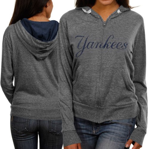 Touch by Alyssa Milano New York Yankees Ladies Ash Tried and True Full Zip Hoodie Sweatshirt (X-Small)