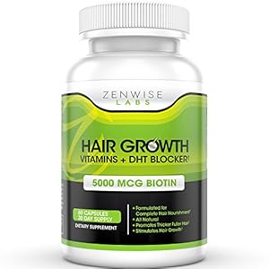 Hair Growth Vitamins Supplement with 5000mcg of Biotin & DHT Blocking Ingredients - Packed with Essential Vitamins and Antioxidants that Address Deficiencies Shown to Cause Hair Loss and Baldness - 60 Vegetarian-Friendly Pills to Help Boost Hair Growth & Shine for Men and Women