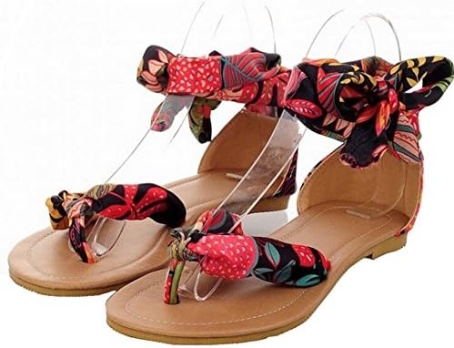 T Strap Lace Up Sandals Bohemia Beach Gladiator Slingback Shoes (10 B(M) US/Tag 42, Black)