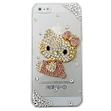MinisDesign® 3D Bling Crystal Flat Back Rhinestone Pink Hello Kitty Transparent Case, Cover for The New "Apple iPhone 5" (Color:Pink, Fits: At&t, Sprint, Verizon)