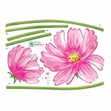 Pink Vibrant Flower Sprouts and stem - Reusable Easy Instant Decoration Wall Sticker Decal Peel & Stick
