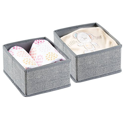 mDesign Fabric Baby Nursery Closet Organizer for Clothing, Bibs, Diapers, Wipes, Lotion - 2 Compartments, Gray