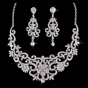 Click Here For Cheap Bridal Wedding Jewelry Set Crystal Rhinestone Vintage Floral Necklace Silver For Sale