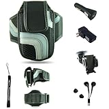 Black Adjustable Deluxe Sportband / Workout Armband with Adaptable Neck Str ....