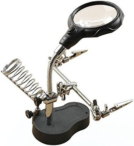 Hunter Optics 3.5X 12X 2 LED Lights Clip Type Helping Hand Magnifier Desktop Magnifier Stand Magnifying Glass Metal Flexible Pipe