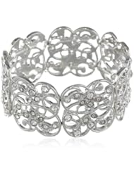 Roman Bride Clear Crystal Filigree Stretch Bracelet, 7"