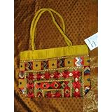 Womens Sari Handbag Golden yellow Banjara Mirrors Boho Purse