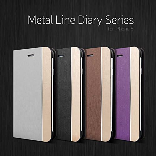[Apple iPhone 6 Plus] Hanton Metal Line Wallet Diary Carrying Case, Metallic 2 Toned Color, Premium Synthetic Leather (Brown & Gold)