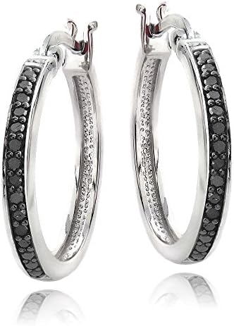 925 Silver 1/4ct Black Diamond 20mm Hoop Earrings