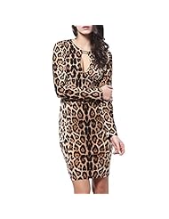 Sexy V-neck Leopard Print Polyester Midi Dress 