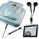 Silver Gray Premium Slim Hard Nylon Cube Case with Pocket for Apple iPad 16GB, 32GB, 64GB Wi-Fi and WiFi + 3G + Includes a 4-inch eBigValue (TM) Determination Hand Strap + Anti-Glare Screen Protector for iPad Tablet ( All Models ) + Premium Quality Metal Stylus Styli for Apple iPad + Fashion Earbud Headset Headphones 3.5mm In-Ear Stereo ( Black )