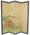 Handpainted Asian Art - Decoratiive Folding Screen Room Divider- Birds and Flowers are One Motif 72" x 72"