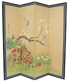 Asian D&eacute;cor & Gifts - 72" x 72" Birds & Flowers Japanese Style Brush Art Floor Screen Room Divider