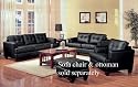 2pc Sofa & Loveseat Set with Wooden Legs Contemporary Black Leather