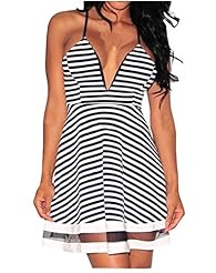V-neck Plunging Neck Zebra Print Striped Print Spaghetti Strap Polyester/Spandex Stretchy Mesh Skater Dress 