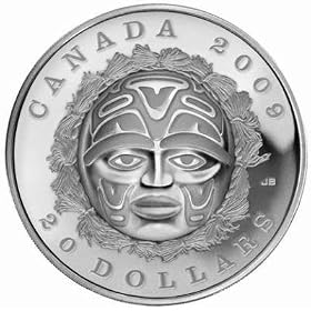 2009 $20 Silver Coin Canada Summer Moon Mask Beautiful By the Coast Salish
