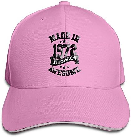 Adults Made In 1972 Awesome 44th Birthday Adjustable Sandwich Peak Cap Pink
