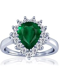 14K White Gold Pear Cut Emerald Ring With Sidestones (GIA Certificate)