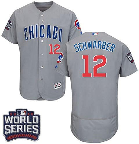 jc_Cubs Mens Kyle_Schwarber 12# Jersey Gray Chicago Flex Base player World Series Baseball XL