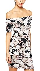 Strapless Bateau Neck Floral Print Vintage Short Sleeves  Dress