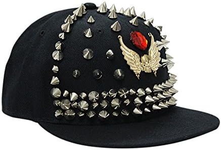 Kimmy Punk Red Diamond Rivet Spike Devil Skull Snapback Hat Cap