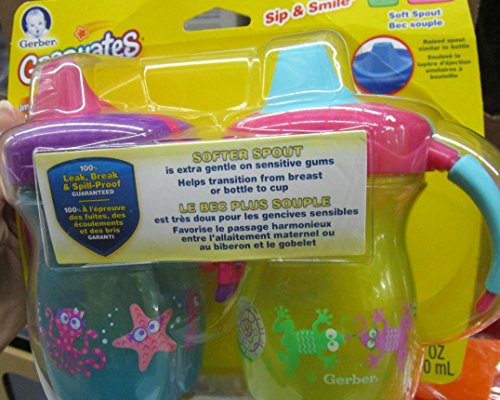 Gerber Graduates BPA Free 2 Pack Sip and Smile Spill Proof Cup, 7 Ounce, Blue/Green (Discontinued by Manufacturer)