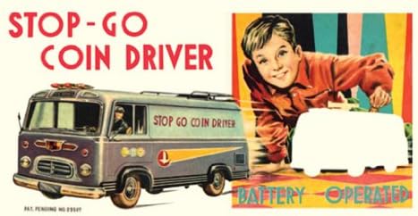 Stop-Go Coin Driver - Battery Operated, 12x18 Paper Giclée, Black Frame