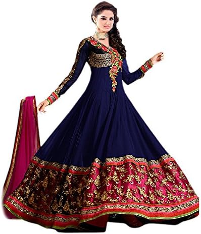 Fab Ikshvaku Women Georgette Dress Material (FI_Sinux blue_Free Size)